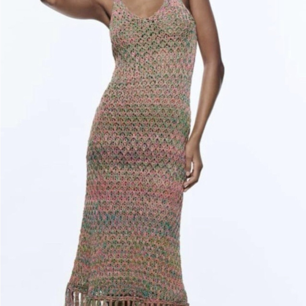 ZARA Knit/Crochet Fringe Flapper Dress Small